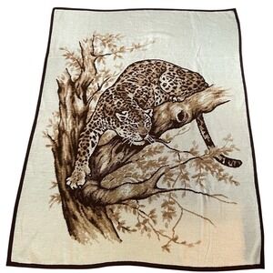 Vintage IBENA Relax Brown Ivory Leopard Jaguar West Germany Throw Blanket Rare
